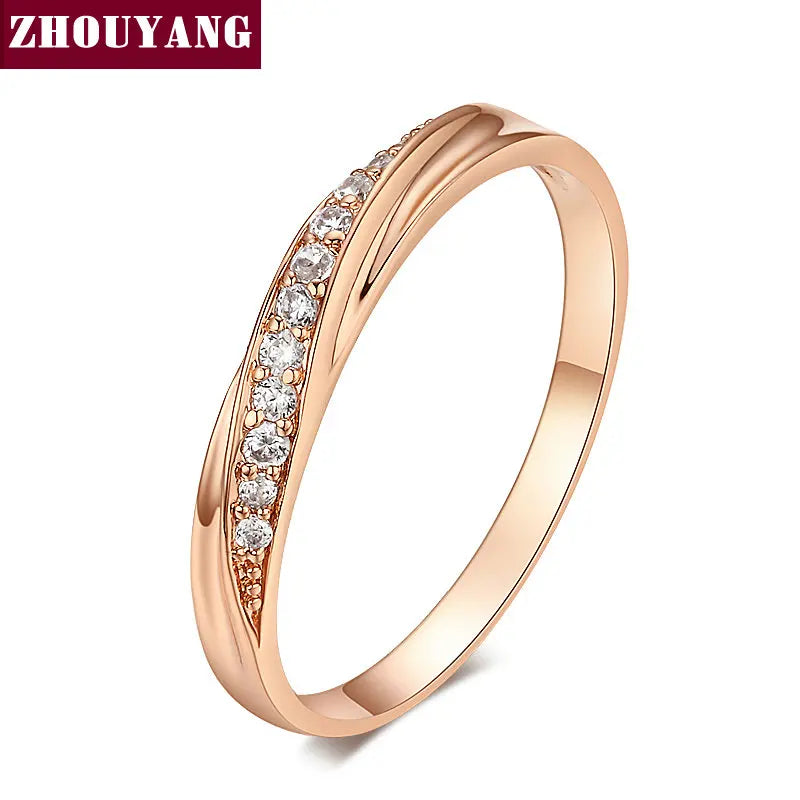 ZHOUYANG Wedding  Ring For Women Lovers Simple Cubic Zirconia Rose Gold Color Fashion Jewelry  ZYR314 ZYR317