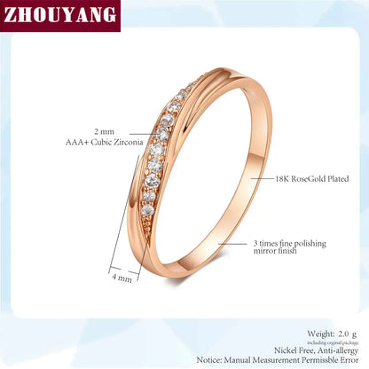 ZHOUYANG Wedding Ring For Women Lovers Simple Cubic Zirconia Rose Gold Color Fashion Jewelry ZYR314 ZYR317