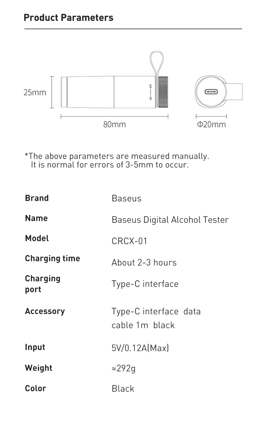 Baseus LED Display Automatic Alcohol Tester Professional Breath Alcohol Tester Rechargeable Breathalyzer Alcohol Test Tools