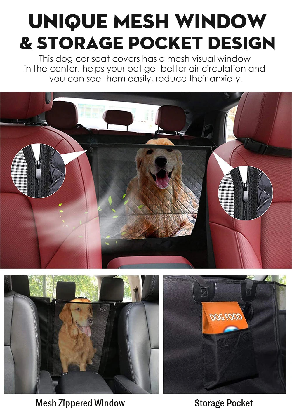 Dog Car Seat Cover View Mesh Pet Carrier Hammock Safety Protector Car Rear Back Seat Mat With Zipper And Pocket For Travel