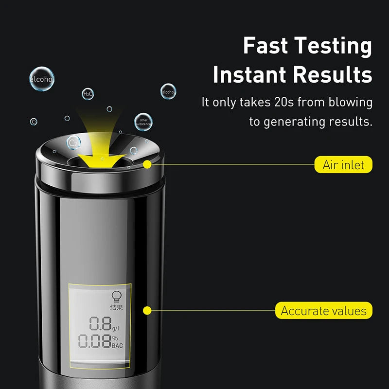 Baseus LED Display Automatic Alcohol Tester Professional Breath Alcohol Tester Rechargeable Breathalyzer Alcohol Test Tools